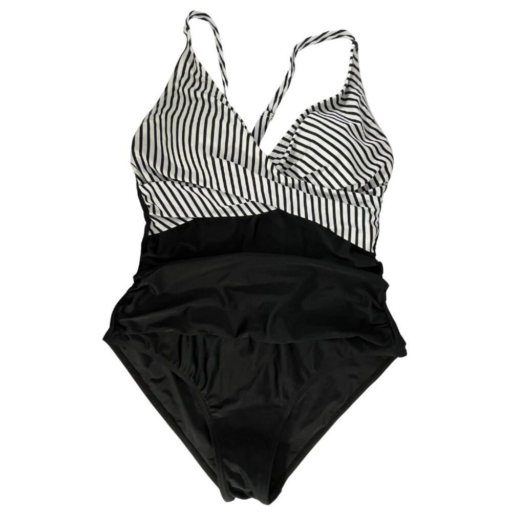 Black White Zebra Halter One Piece Swimsuit Size S